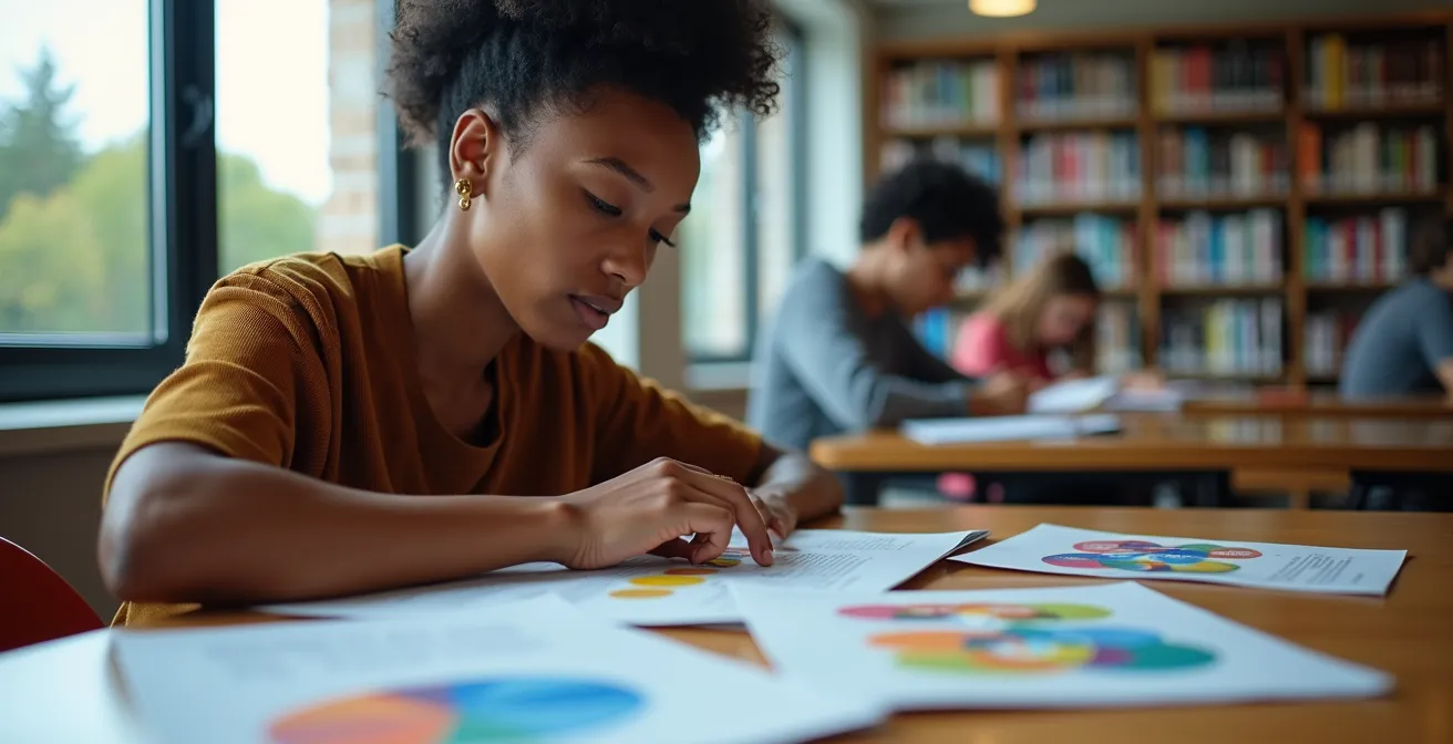 Student examining program materials and making academic choices