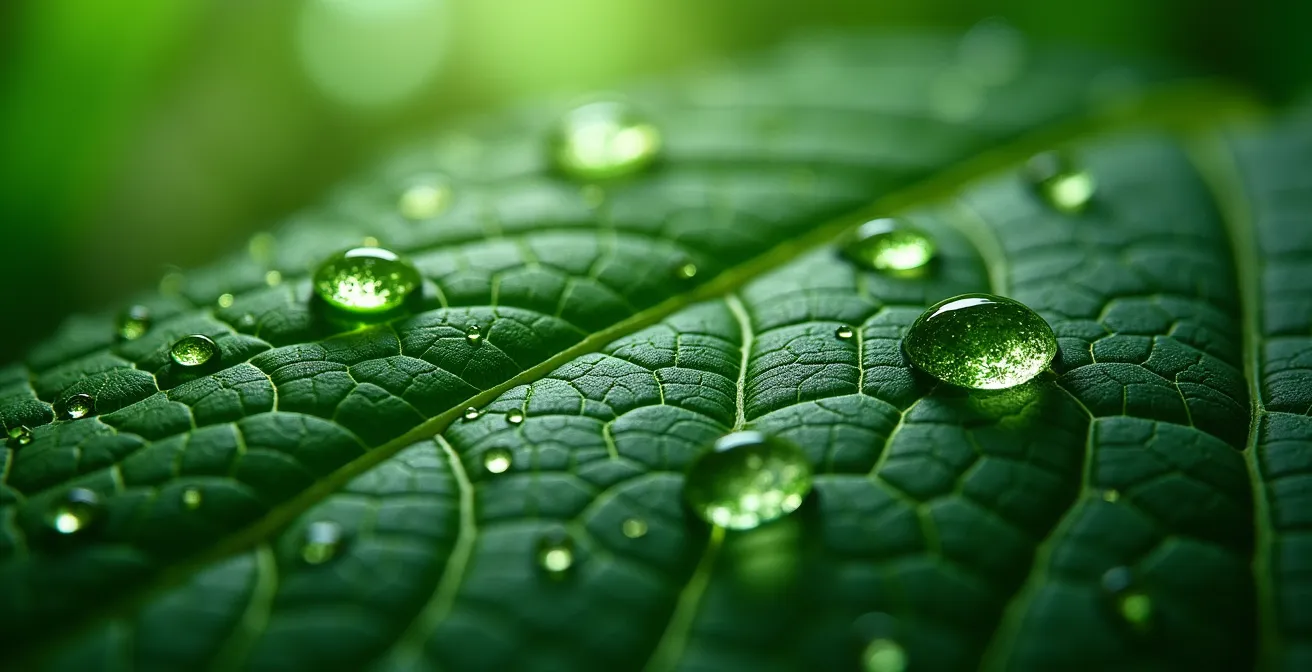 Extreme close-up of leaf structure showing natural engineering patterns