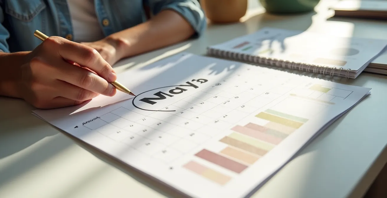 Close-up of hands marking strategic dates on a calendar for college financial aid appeal timing