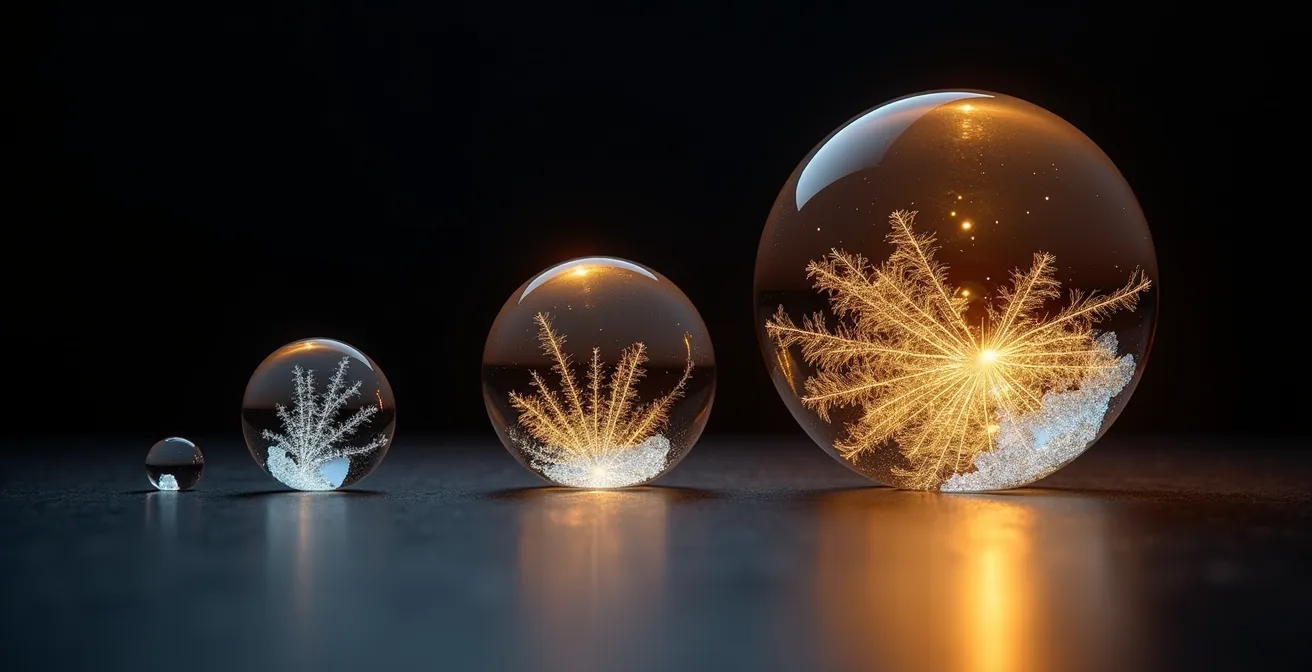 Visual metaphor showing research scaling from personal to societal impact