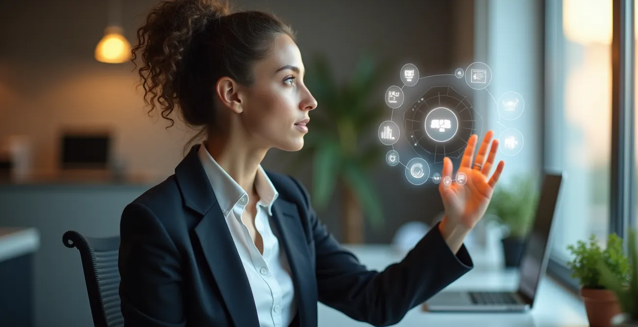 Professional actively engaging with adaptive learning interface through gestures