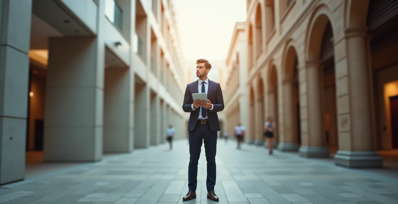 Professional at crossroads choosing between certification paths