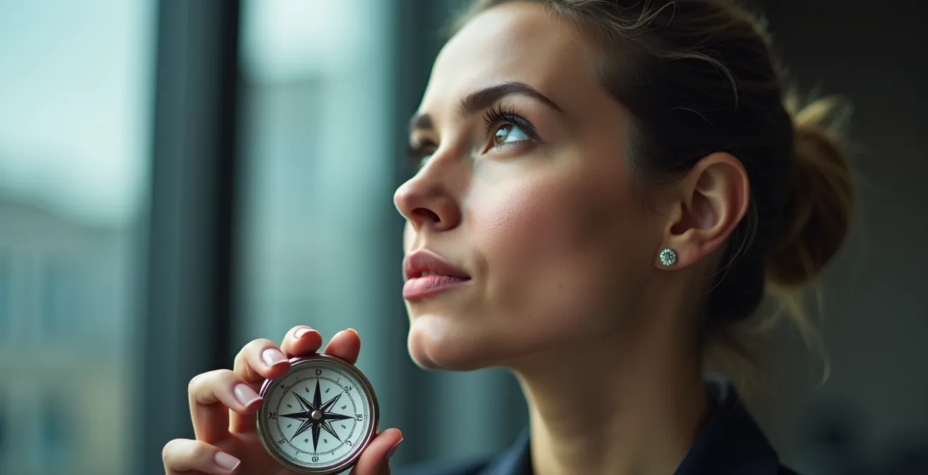 Professional examining diverging career paths with specialized focus