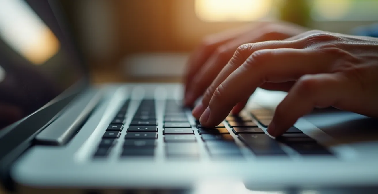 Student working on laptop to update campus job portal profile