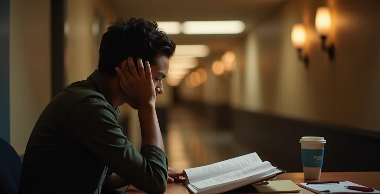 Student employee multitasking at residence hall front desk
